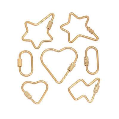 China Large Star CLASSIC Safety Screw Clasps Heart Gold Carabiner Hooks For DIY Necklace Bracelet Key Chain Dropshipping for sale