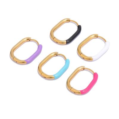 China Wholesale Simple Enamel Rectangle Circle Earrings Gold Color Small Circle Earrings For Women Shape Jewelry Accessories for sale