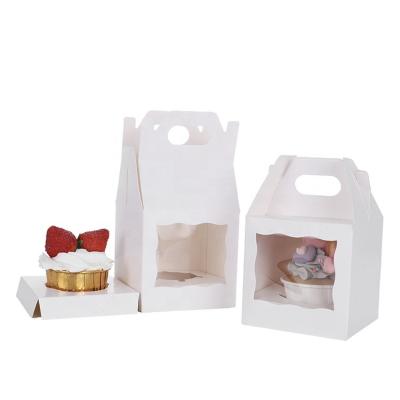 China Recyclable Individual Kraft Paper Muffin Box Packaging Transparent PVC Window Cupcake Boxes for sale