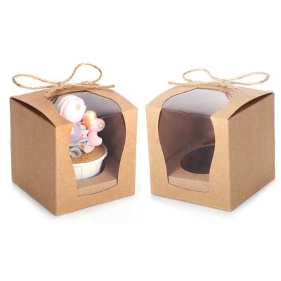 China Recyclable Cupcake Boxes With Inserts And Window Plug Kraft Paper Cupcake Bakery Cake Boxes Baking Box for sale