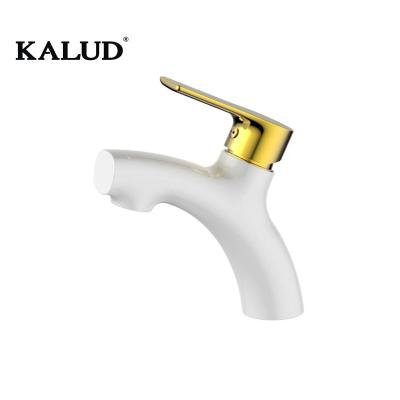 China Single Hole Taps High Grade Metered White And Gold Faucets Single Handle Brass Basin Water Faucet for sale