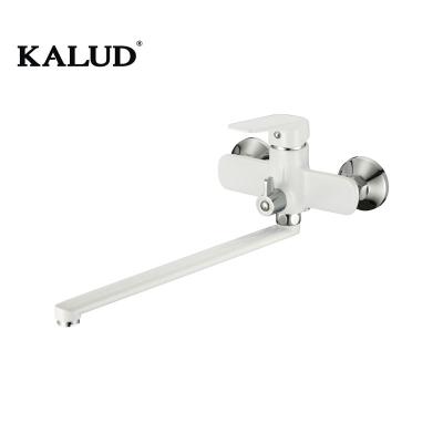 China Without Slide Bar KALUD Brand Factory Bathroom Brass Faucet Chrome Plated Single Handle White Basin Shower Mixer Tap Bathroom Faucets for sale