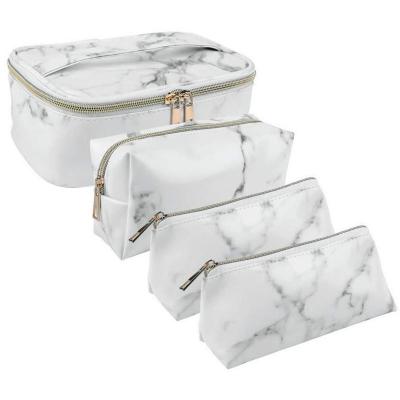 China Fashion 4 Pack Ladies Girls Marble Cosmetic Bag Waterproof Travel Bag Carry Case Makeup Brush Case for sale