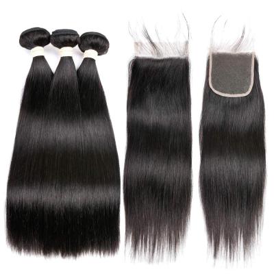 China Cheap Unprocessed Virgin Hair Silky Straight Wave Straight 26 Inches Brazilian Hair 3 Bundles With Closure for sale