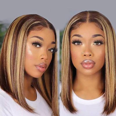 China Short Silky Straight Bob Wigs Human Hair, Colored Accented Ombre Hair Wigs, Lace Closure Hair Wave Wig for sale