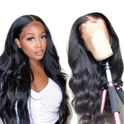 China Glueless Sellers Wholesale 100% Brazilian HD Body Wave Virgin Hair Front Lace Curly Wet And Wavy Hair Wig for sale