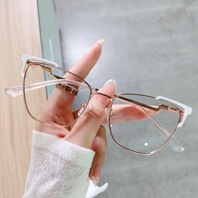 China Popular Cat Eye Big Frames Blue Metal Adult Women Optical Frame Light Blocking Eyewear Optical Glasses for sale