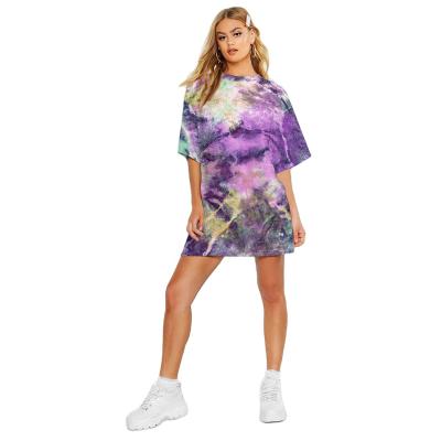 China Long T Shirt Dress Anti Shrink Polyester Sublimated Women Tie Dye Fashion T Shirts For Women for sale