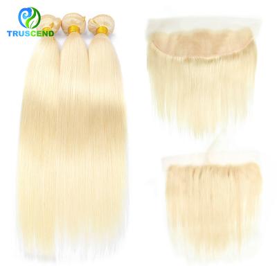 China Silky Straight Wave 613 Blonde Hair Wholesale Straight Bundles With Lace Headbands Raw Indian Cuticle Lined Virgin Hair Vendors With Headbands for sale