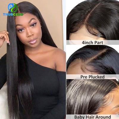 China Silky Straight Wave VP Straight Human Hair 4*4 Lace Closure Wig Pre Plucked Brazilian Straight Lace Closure Hair Wigs for sale