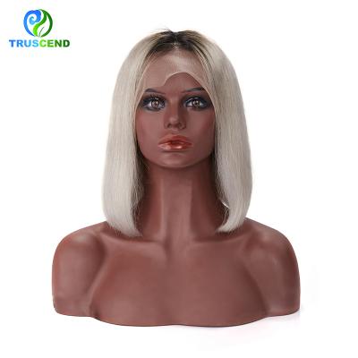 China Cheap Wigs Gray Short Human Hair Bob Wave Blue Pink Color Silky Straight Gray Good Lace Front Wig Sale for sale