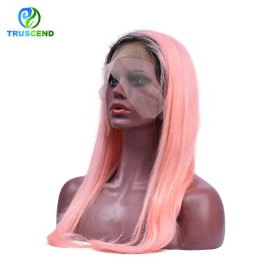 China New Silky Straight Wave Design Brazilian Remy Human Hair Pink Ombre 1B/27 Color Pre Plucked Curly 360 Lace Wig With Baby Hair for sale