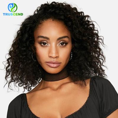 China Truscend 150% Density Deep Wave Short Bob Brazilian Hair Wig 13*4 Lace Front Wigs For Swiss Lace Remy Hair Wig Big Black Deep Wave Curl for sale