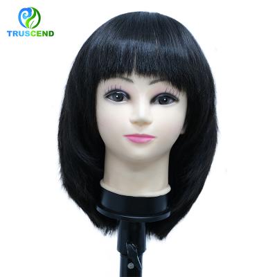 China VP Truscend Lace Cap Wig 8 Inches Bob Human Hair Wigs With Brazilian Straight Remy Human Hair Bob Bang Wigs Non Lace Full Machine Made Wigs for sale