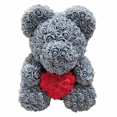 China Natural Valentine Teddy Rose Bear Wholesale Touch Flower Bouquet With Box for sale