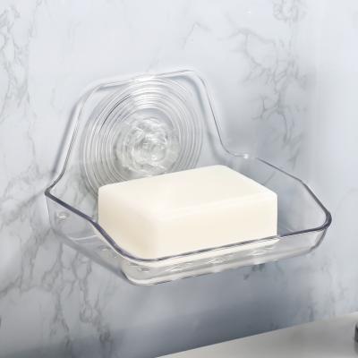 China Modern Crystal Clear Bathroom Accessories Wall Mount Adhesive Sticky Soap Dish for sale