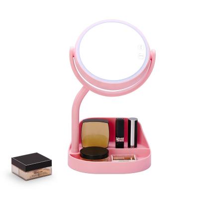 China Minimalist LED Makeup Mirror USB Rechargeable Portable Touch Screen Mirror On/Off Led Desktop Mirror for sale