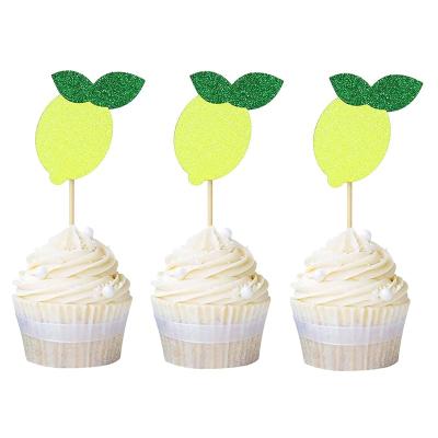 China Eco-Friendly Material Lemon Cupcake Toppers Fruits Theme Party, Lemonade Party Decor, Summer Cupcake Toppers for sale