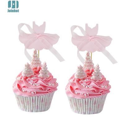 China 6pcs/set Material Girl Dress Cupcake Eco - Friendly Topper For Baby Shower for sale