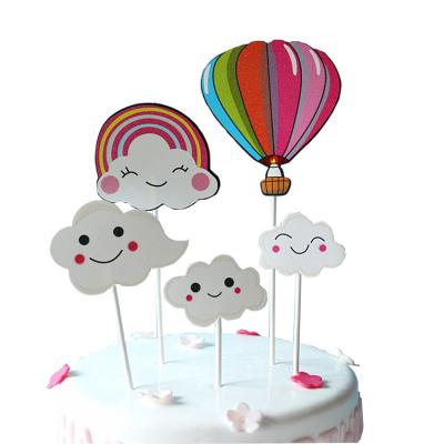 China Happy Birthday Cake Topper For Kids Party Favors Pink Blue White Hot Air Balloon And Clouds Cute Decoration Eco-friendly Material for sale