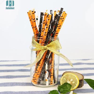 China Eco-Friendly Halloween Paper Material Straws Bulk Biodegradable Disposable Drinking Black White Orange Bat Striped Ghost Polka Dot For Party Supplies for sale