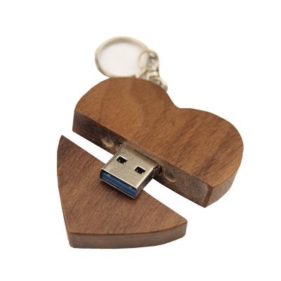 China Metal Jewelry Environmental Protection High End Walnut Heart Shape Wooden USB Flash Drive With Key Chain,Wood Walnut USB Flash Memory for sale