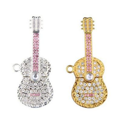 China Luxury Metal Jewelry Guitar Shape USB Stick Crystal Beautiful,Guitar Crystal Shape USB Flash Drive,Musical Instrument Guitar USB Gadegts for sale