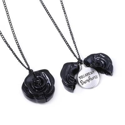 China New Arrival 2020 Environmental Friendly Valentine Day Jewelry You Are My Sunshine Open Rose Necklace for sale