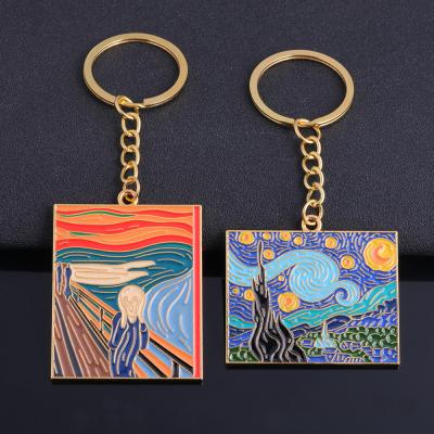 China New Arrivals Pinsanity Sunflowers Keychains Zinc Alloy Van Gogh The Starry Night Scream Painting Key Chains for sale