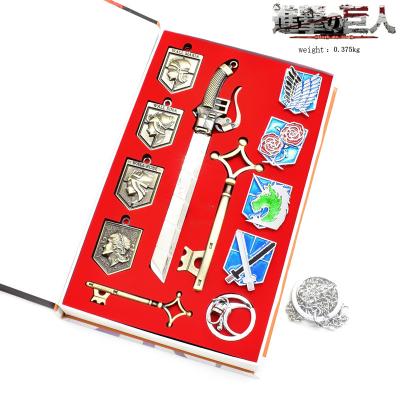 China Souvenir Gifts Promotion Anime Hot-selling Attack on Titan Figure Logo Badge Weapon Pendant Keychain Necklace Peripheral Set for sale