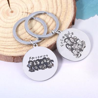 China Custom Steel Tv Show Phoebe Chandler Rachel Monica Metal Logo Stainless Jewelry Friends Keychain for sale