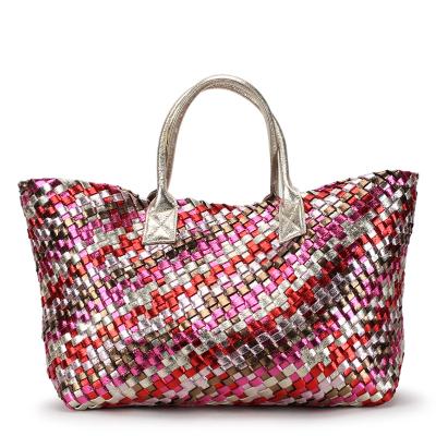 China Other Small Size Women's Metallic Handbag Tote Bags Handmade Woven Shoulder Bag Factory Logo Rainbow Bling Color Custom Made for sale