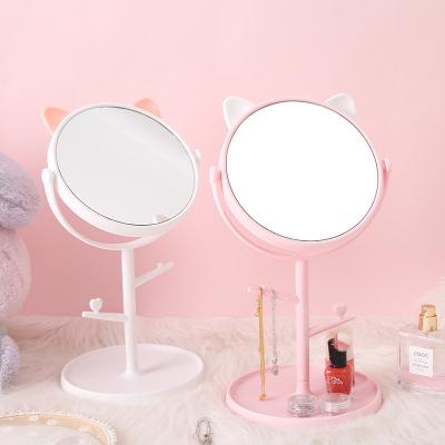 China Beauty Monocular Mirror Shelf Rotating Cat Ears Decoration Plastic Framed Extended Desktop Mirror for sale