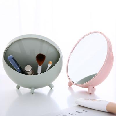 China Small Mini Morden Fashion Polished Makeup Mirror Monocular Makeup Table Mirror with Brush Organizer for sale