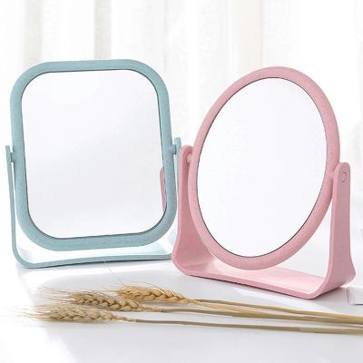 China Wholesale Eco-Friendly Desktop Wheat Straw Double Sided Makeup Mirror Monocular Makeup Mirror for sale