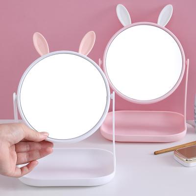 China Wholesale Monocular Circular Desktop Beauty Mirror Sight Rabbit Decoration Plastic Makeup Mirror With Storage Base for sale