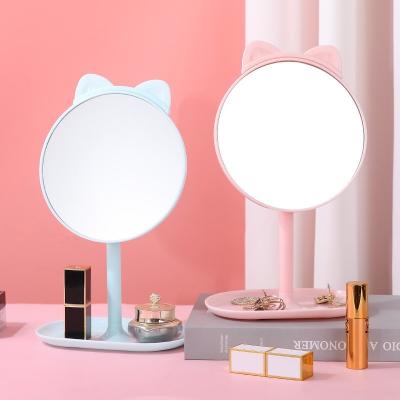 China Monocular Mirror Desktop Mirror Comb Set Cartoon Cats Ear Plastic Rotating Makeup Mirror With Comb for sale