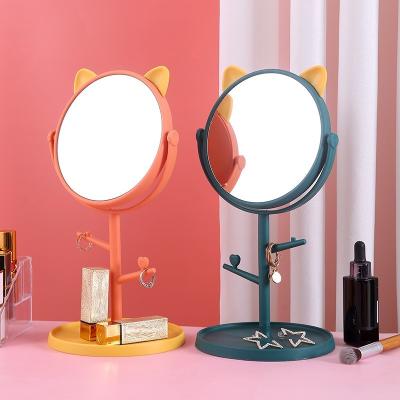 China 360 Rotation 2023 Degree Cartoon Makeup Desk Mirror Luxury Cute Cat Makeup Mirror High Definition Bathroom for sale