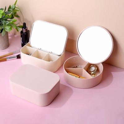 China Mirror Plastic Frame Makeup Mirror Square 6 Grid Cosmetics Storage Box Desktop Makeup Mirror for sale