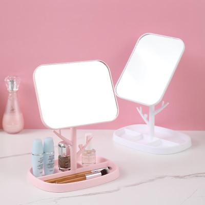 China Cosmetic Mirror Dormitory Storage Rotatable Bath Non-specific Rectangular Dressing Desk Plastic Framed Mirror for sale