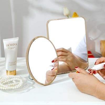 China Wholesale Desktop Monocular Metal Free Standing Bracket Oval Makeup Mirror Square Wood Sight Mirrors for sale