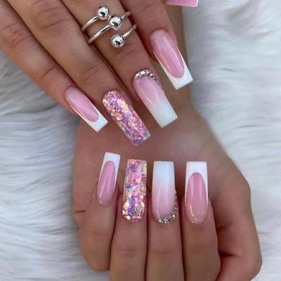 China Professional And Durable Luxury Fashionable Ballerina Artificial Nails Latest White French Nude Pink Long Press On Nails Artificial Nails for sale