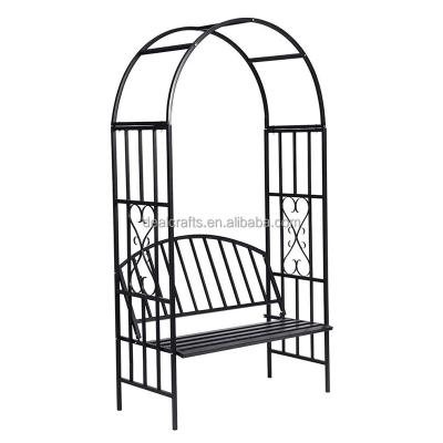 China Easily Assembled Outdoor Garden Axle Arch with Bench Seat Steel Metal - Black for sale