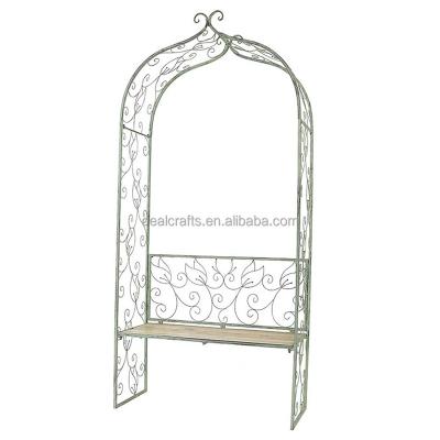 China Easily Assembled Outdoor Metal Garden Arch With Seat Bench Arch Garden Arbor For Climbing Plant for sale