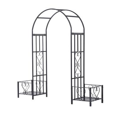 China Waterproof Outdoor Metal Garden Arch Decorative Backyard Garden Arch with Planter Boxes for Growing Plants for sale