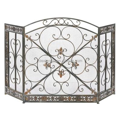 China Home& Garden metal fire screen designed with fleur de lis accents for sale