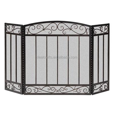 China Home& Garden 3 Panel Roller Fire Screen with Vertical Bars, Brushed Bronze for sale