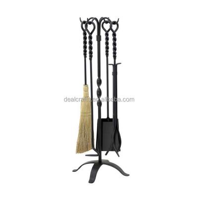 China Home& Black Garden 5 PCS Roller Twist Wrought Iron Fire Set Fireplace Tool Kit for sale