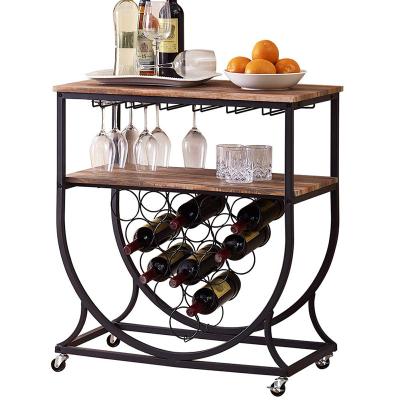 China Sustainable Industrial Kitchen Bar Serving Cart With Wine Rack And Glass Rack For Home for sale