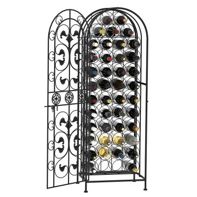 China 45-Bottle Wine Organizer Decorative Portable Wrought Sustainable Indoor Modern Iron Wine Rack for sale